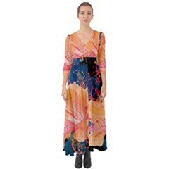 Abstract Art Artistic Bright Colors Contrast Flower Nature Petals Psychedelic Button Up Boho Maxi Dress by Sarkoni