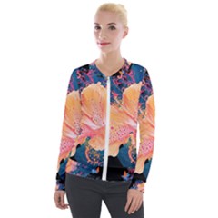 Abstract Art Artistic Bright Colors Contrast Flower Nature Petals Psychedelic Velvet Zip Up Jacket by Sarkoni