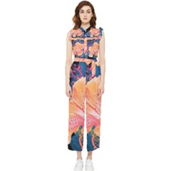 Abstract Art Artistic Bright Colors Contrast Flower Nature Petals Psychedelic Women s Frill Top Chiffon Jumpsuit by Sarkoni