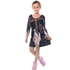 Jujutsu Kaisen Heart Design Heart Psychedelic Anime Hands Kids  Long Sleeve Velvet Dress