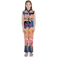 Abstract Art Artistic Bright Colors Contrast Flower Nature Petals Psychedelic Kids  Sleeveless Ruffle Edge Band Collar Chiffon One Piece by Sarkoni