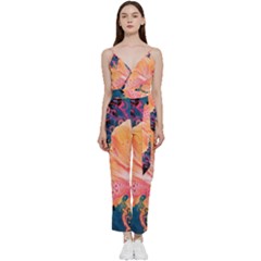 Abstract Art Artistic Bright Colors Contrast Flower Nature Petals Psychedelic V-neck Camisole Jumpsuit by Sarkoni