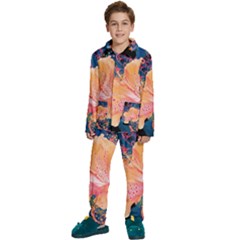 Abstract Art Artistic Bright Colors Contrast Flower Nature Petals Psychedelic Kids  Long Sleeve Velvet Pajamas Set by Sarkoni