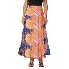 Abstract Art Artistic Bright Colors Contrast Flower Nature Petals Psychedelic Tiered Ruffle Maxi Skirt by Sarkoni