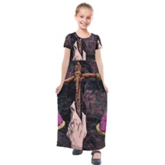 Jujutsu Kaisen Heart Design Heart Psychedelic Anime Hands Kids  Short Sleeve Maxi Dress