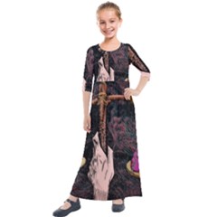 Jujutsu Kaisen Heart Design Heart Psychedelic Anime Hands Kids  Quarter Sleeve Maxi Dress