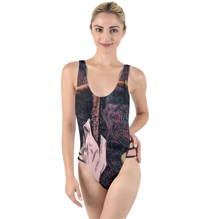 Jujutsu Kaisen Heart Design Heart Psychedelic Anime Hands High Leg Strappy Swimsuit