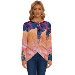 Abstract Art Artistic Bright Colors Contrast Flower Nature Petals Psychedelic Long Sleeve Crew Neck Pullover Top by Sarkoni