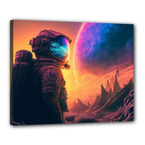 Illustration Trippy Psychedelic Astronaut Landscape Planet Mountains Canvas 20  X 16  (stretched) by Sarkoni