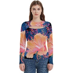 Abstract Art Artistic Bright Colors Contrast Flower Nature Petals Psychedelic Women s Cut Out Long Sleeve T-shirt by Sarkoni