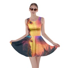 Illustration Trippy Psychedelic Astronaut Landscape Planet Mountains Skater Dress by Sarkoni