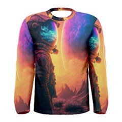 Illustration Trippy Psychedelic Astronaut Landscape Planet Mountains Men s Long Sleeve T-shirt by Sarkoni