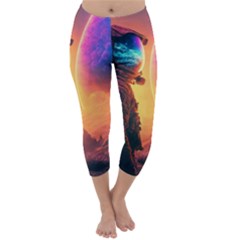 Illustration Trippy Psychedelic Astronaut Landscape Planet Mountains Capri Winter Leggings  by Sarkoni