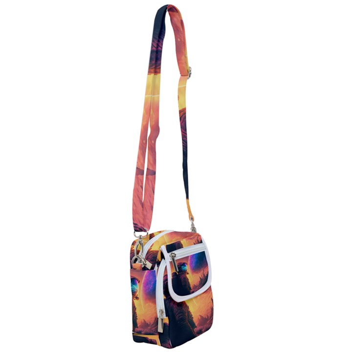 Illustration Trippy Psychedelic Astronaut Landscape Planet Mountains Shoulder Strap Belt Bag