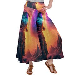 Illustration Trippy Psychedelic Astronaut Landscape Planet Mountains Women s Satin Palazzo Pants by Sarkoni