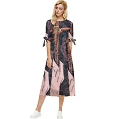 Jujutsu Kaisen Heart Design Heart Psychedelic Anime Hands Bow Sleeve Chiffon Midi Dress