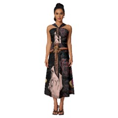 Jujutsu Kaisen Heart Design Heart Psychedelic Anime Hands Sleeveless Cross Front Cocktail Midi Chiffon Dress