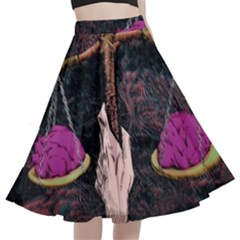 Jujutsu Kaisen Heart Design Heart Psychedelic Anime Hands A-Line Full Circle Midi Skirt With Pocket