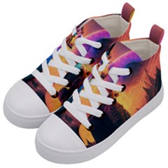 Illustration Trippy Psychedelic Astronaut Landscape Planet Mountains Kids  Mid-top Canvas Sneakers by Sarkoni