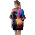 Illustration Trippy Psychedelic Astronaut Landscape Planet Mountains Half Sleeve Satin Kimono  View2