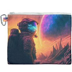 Illustration Trippy Psychedelic Astronaut Landscape Planet Mountains Canvas Cosmetic Bag (xxxl) by Sarkoni