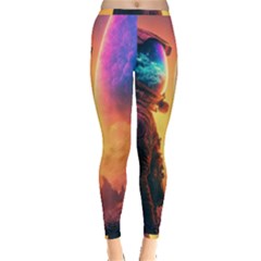 Illustration Trippy Psychedelic Astronaut Landscape Planet Mountains Inside Out Leggings by Sarkoni