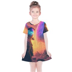 Illustration Trippy Psychedelic Astronaut Landscape Planet Mountains Kids  Simple Cotton Dress by Sarkoni