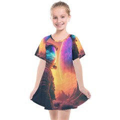 Illustration Trippy Psychedelic Astronaut Landscape Planet Mountains Kids  Smock Dress by Sarkoni