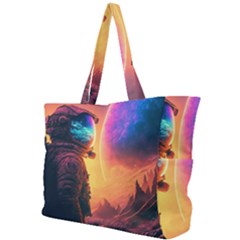 Illustration Trippy Psychedelic Astronaut Landscape Planet Mountains Simple Shoulder Bag by Sarkoni