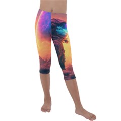 Illustration Trippy Psychedelic Astronaut Landscape Planet Mountains Kids  Lightweight Velour Capri Leggings  by Sarkoni