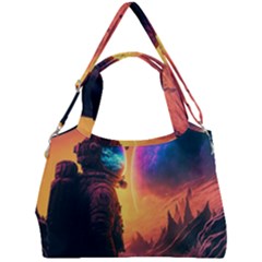 Illustration Trippy Psychedelic Astronaut Landscape Planet Mountains Double Compartment Shoulder Bag by Sarkoni