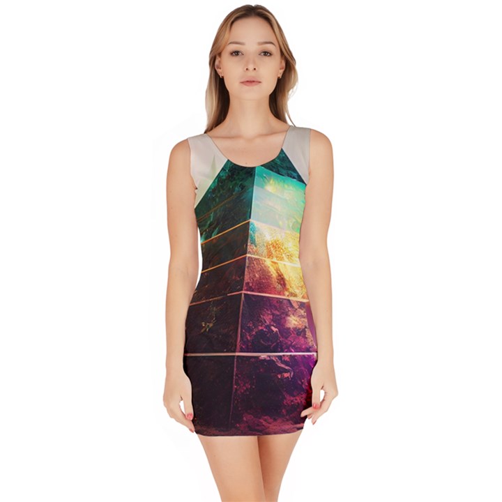 Tropical Forest Jungle Ar Colorful Midjourney Spectrum Trippy Psychedelic Nature Trees Pyramid Bodycon Dress