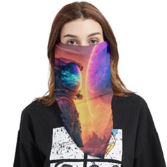 Illustration Trippy Psychedelic Astronaut Landscape Planet Mountains Face Covering Bandana (triangle) by Sarkoni