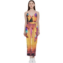 Illustration Trippy Psychedelic Astronaut Landscape Planet Mountains V-neck Camisole Jumpsuit by Sarkoni