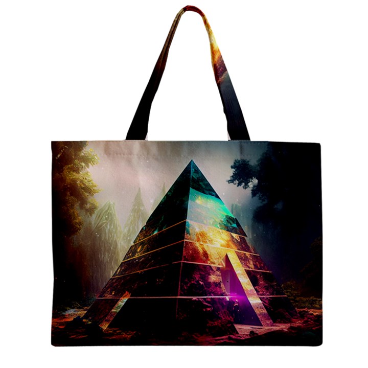 Tropical Forest Jungle Ar Colorful Midjourney Spectrum Trippy Psychedelic Nature Trees Pyramid Zipper Mini Tote Bag