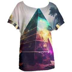 Tropical Forest Jungle Ar Colorful Midjourney Spectrum Trippy Psychedelic Nature Trees Pyramid Women s Oversized T-shirt by Sarkoni