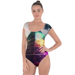 Tropical Forest Jungle Ar Colorful Midjourney Spectrum Trippy Psychedelic Nature Trees Pyramid Short Sleeve Leotard  by Sarkoni