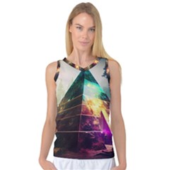 Tropical Forest Jungle Ar Colorful Midjourney Spectrum Trippy Psychedelic Nature Trees Pyramid Women s Basketball Tank Top by Sarkoni