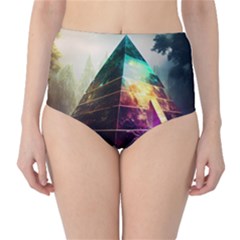 Tropical Forest Jungle Ar Colorful Midjourney Spectrum Trippy Psychedelic Nature Trees Pyramid Classic High-waist Bikini Bottoms by Sarkoni