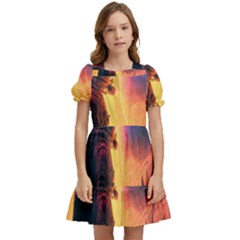 Illustration Trippy Psychedelic Astronaut Landscape Planet Mountains Kids  Puff Sleeved Dress by Sarkoni