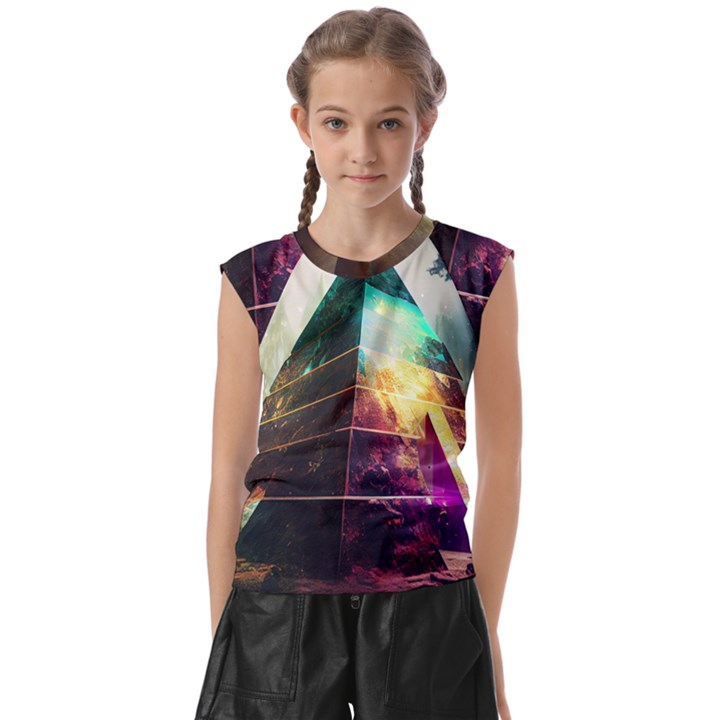 Tropical Forest Jungle Ar Colorful Midjourney Spectrum Trippy Psychedelic Nature Trees Pyramid Kids  Raglan Cap Sleeve T-Shirt