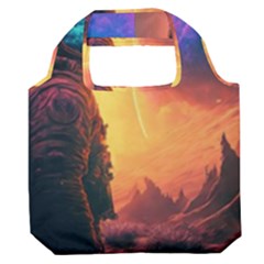 Illustration Trippy Psychedelic Astronaut Landscape Planet Mountains Premium Foldable Grocery Recycle Bag by Sarkoni