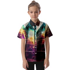 Tropical Forest Jungle Ar Colorful Midjourney Spectrum Trippy Psychedelic Nature Trees Pyramid Kids  Short Sleeve Shirt by Sarkoni