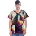 Tropical Forest Jungle Ar Colorful Midjourney Spectrum Trippy Psychedelic Nature Trees Pyramid Men s V-Neck Scrub Top View1