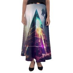 Tropical Forest Jungle Ar Colorful Midjourney Spectrum Trippy Psychedelic Nature Trees Pyramid Flared Maxi Skirt by Sarkoni