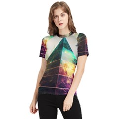 Tropical Forest Jungle Ar Colorful Midjourney Spectrum Trippy Psychedelic Nature Trees Pyramid Women s Short Sleeve Rash Guard by Sarkoni