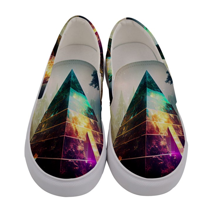 Tropical Forest Jungle Ar Colorful Midjourney Spectrum Trippy Psychedelic Nature Trees Pyramid Women s Canvas Slip Ons