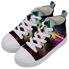 Tropical Forest Jungle Ar Colorful Midjourney Spectrum Trippy Psychedelic Nature Trees Pyramid Kids  Mid-top Canvas Sneakers by Sarkoni