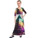 Tropical Forest Jungle Ar Colorful Midjourney Spectrum Trippy Psychedelic Nature Trees Pyramid Kids  Quarter Sleeve Maxi Dress View1