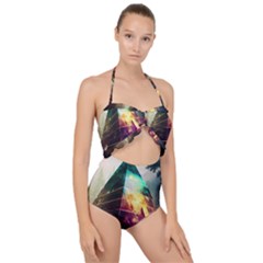 Tropical Forest Jungle Ar Colorful Midjourney Spectrum Trippy Psychedelic Nature Trees Pyramid Scallop Top Cut Out Swimsuit by Sarkoni